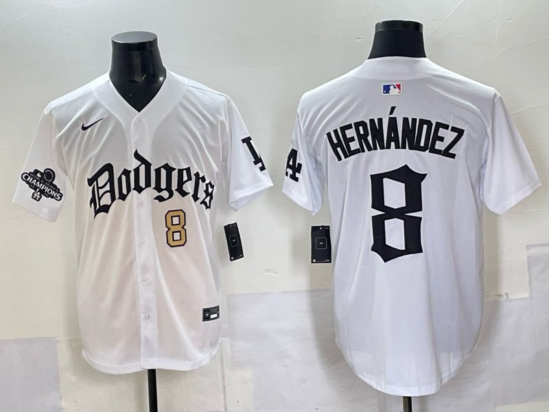 Men Los Angeles Dodgers 8 Hernandez white Nike 2025 MLB jersey 002
